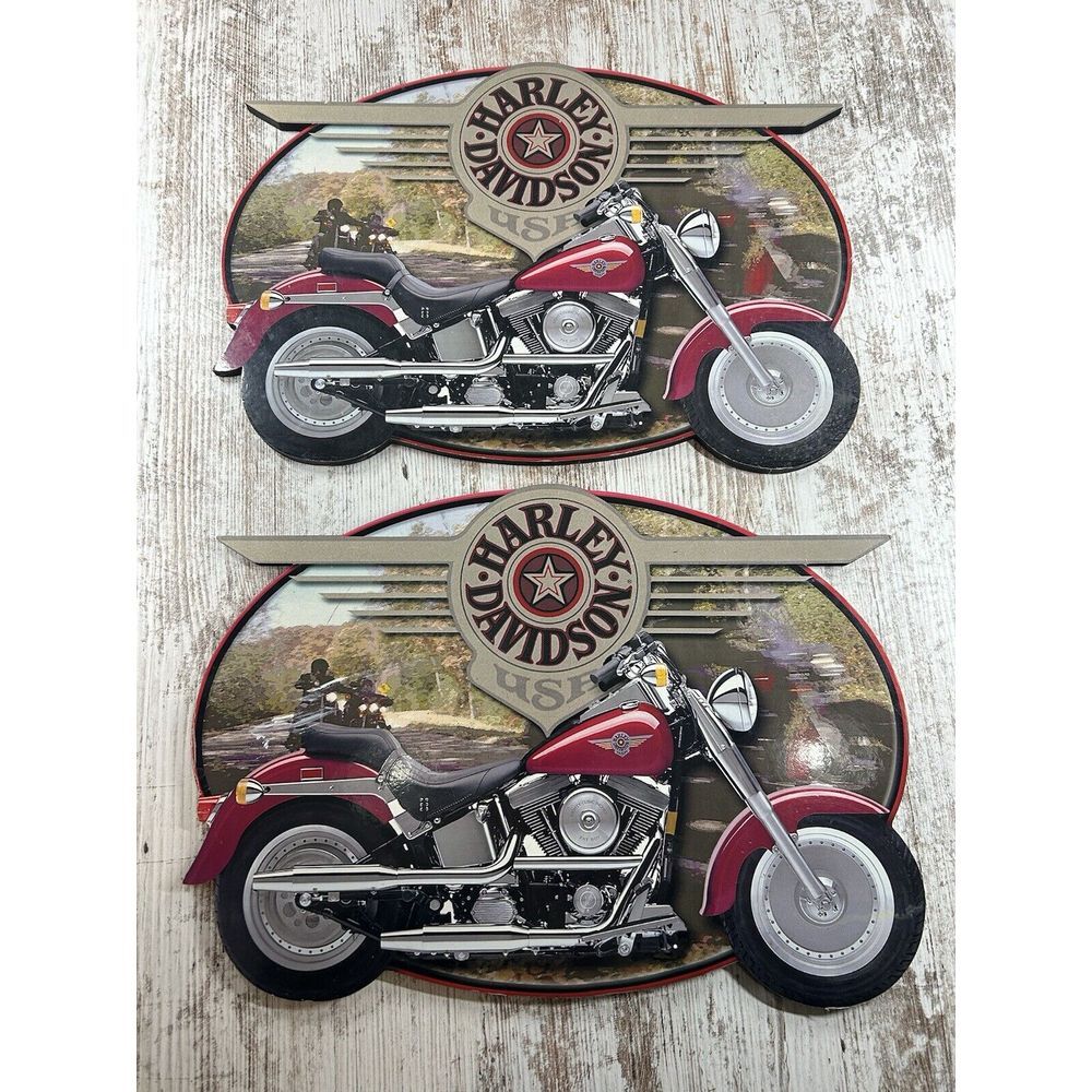 Vintage Harley Davidson Wooden/Cork Sign - No‎ Hanging Hardware Set Of Two (2)